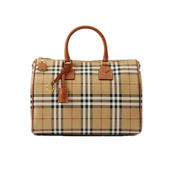 Burberry Check Bowling Tote Bag Archive Beige Brier Brown 8071355