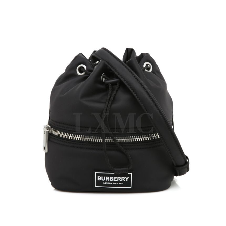 Burberry Drawstring Bucket Bag Nylon Black Bucket Cross 8090573