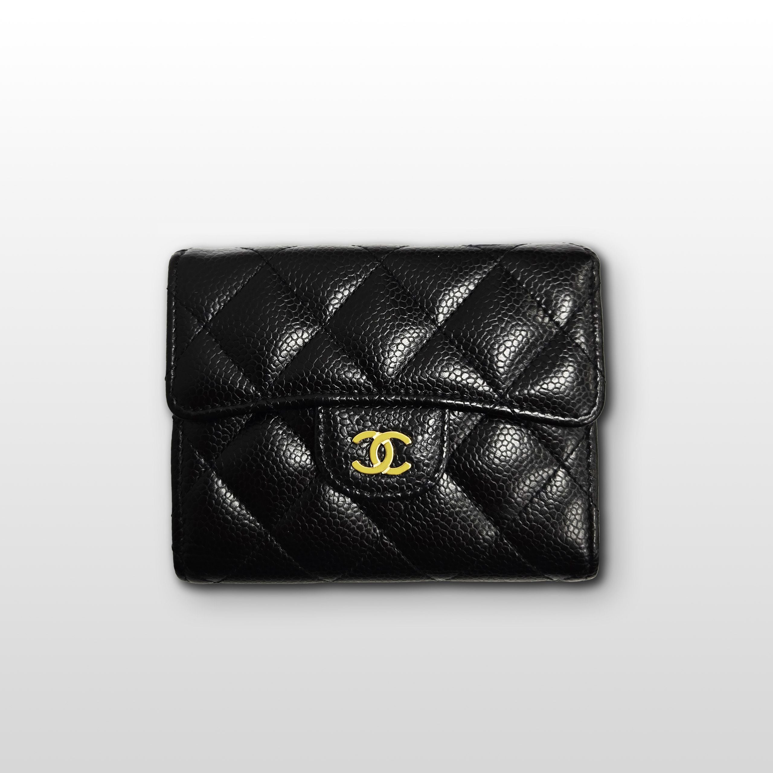 CHANEL Caviar Skin COCO Logo Quilting Classic Flap Wallet Black A82288