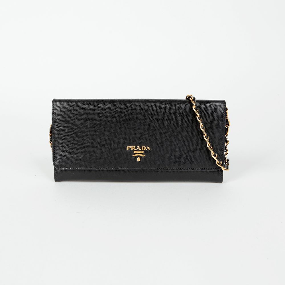 Prada Metal Logo Chain Wallet Crossbody Bag 1M1290