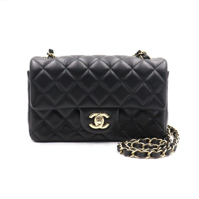 CHANEL Black Lambskin Mini Classic Flap CC Chain Shoulder Bag Crossbody aa50372