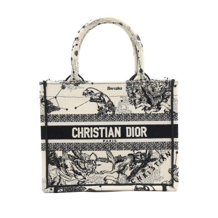Dior Black Latte Two-Tone Toile de Jouy Zodiac Book Tote 26 Small Tote Bag AA50366
