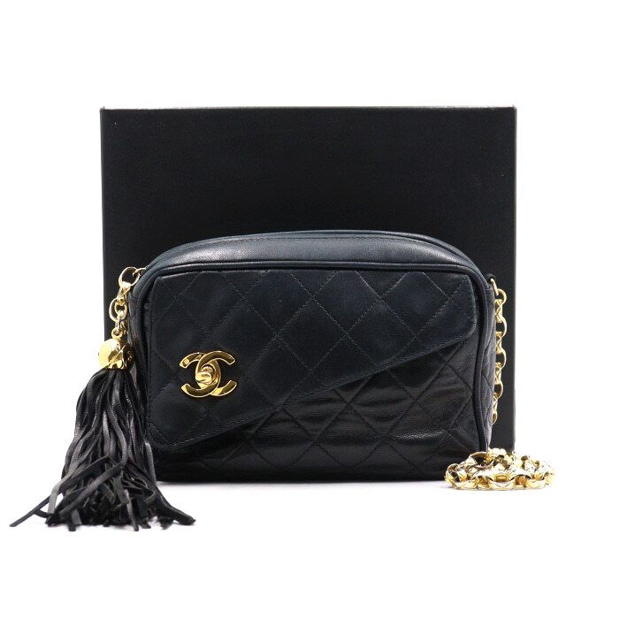 CHANEL Vintage Black Lambskin Bijou Quilted Gold Chain Crossbody Bag aa50395