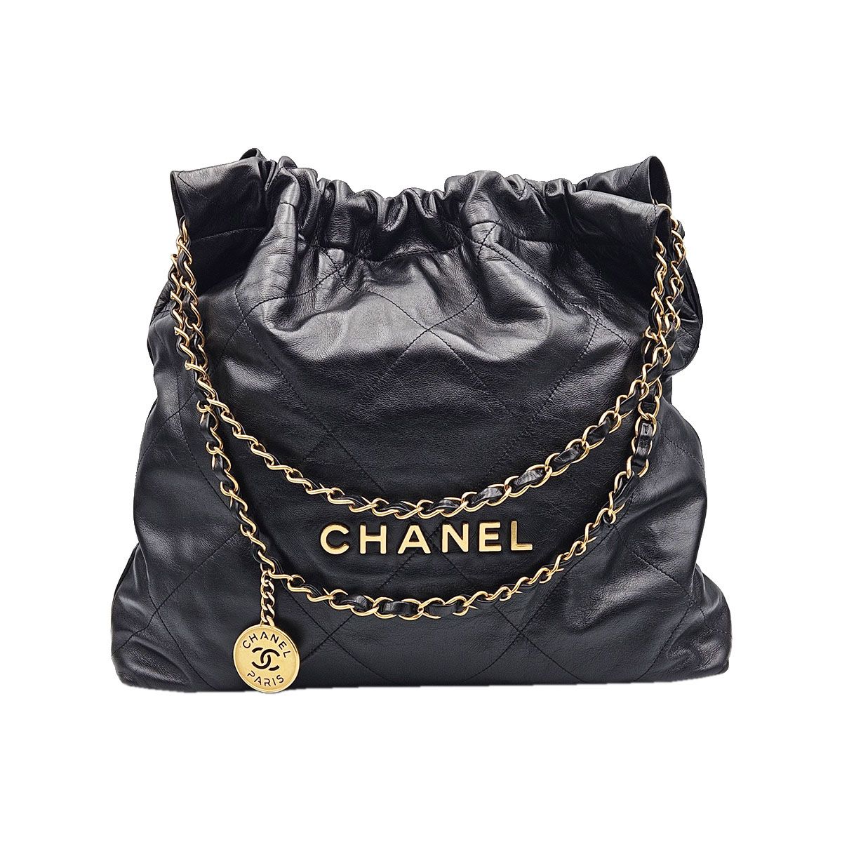 CHANEL Black Calfskin Gold 22 Bag Small Shoulder Bag (AS3260)