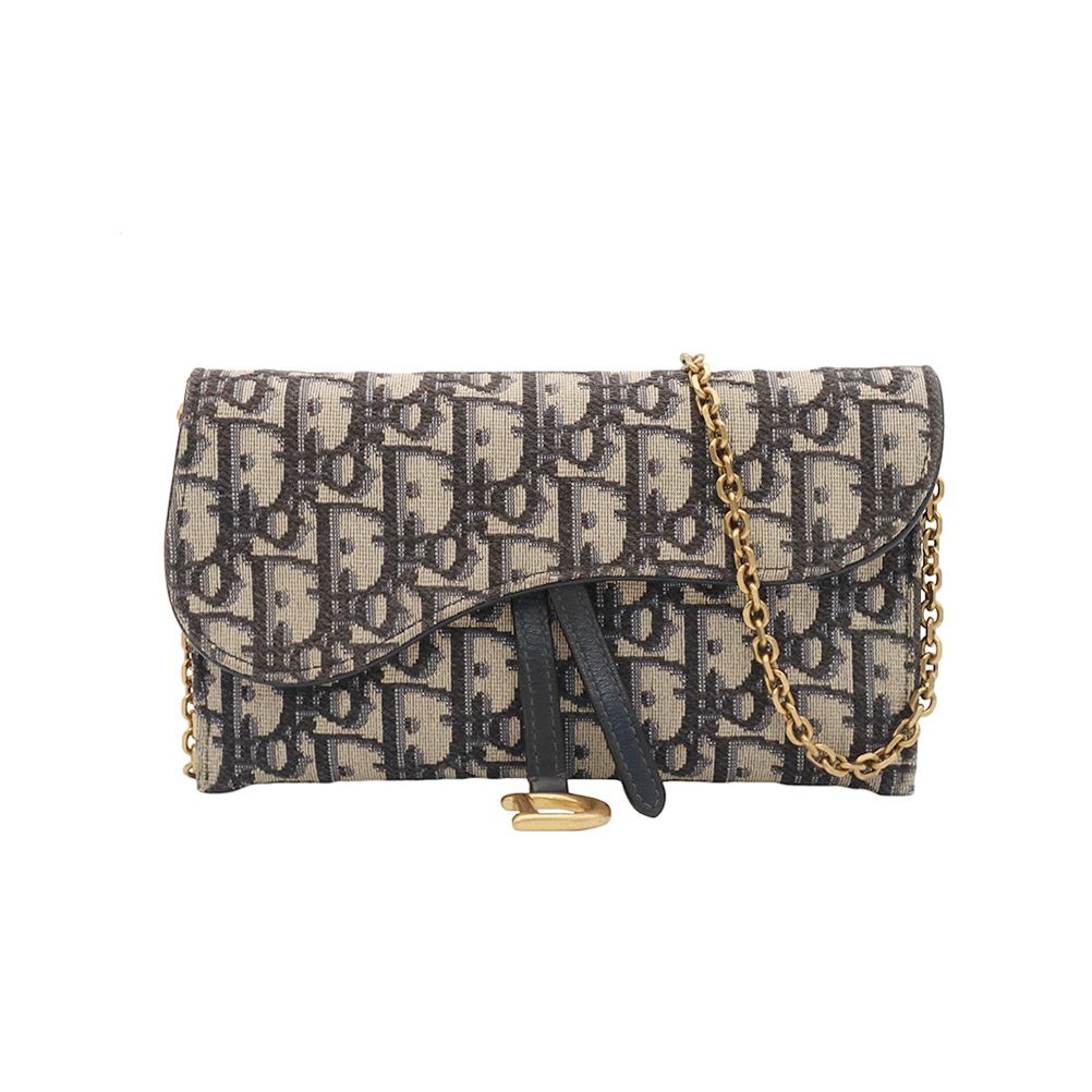 Dior Blue Oblique Jacquard Saddle WOC Chain Wallet Crossbody / S5614CTZQ_M928