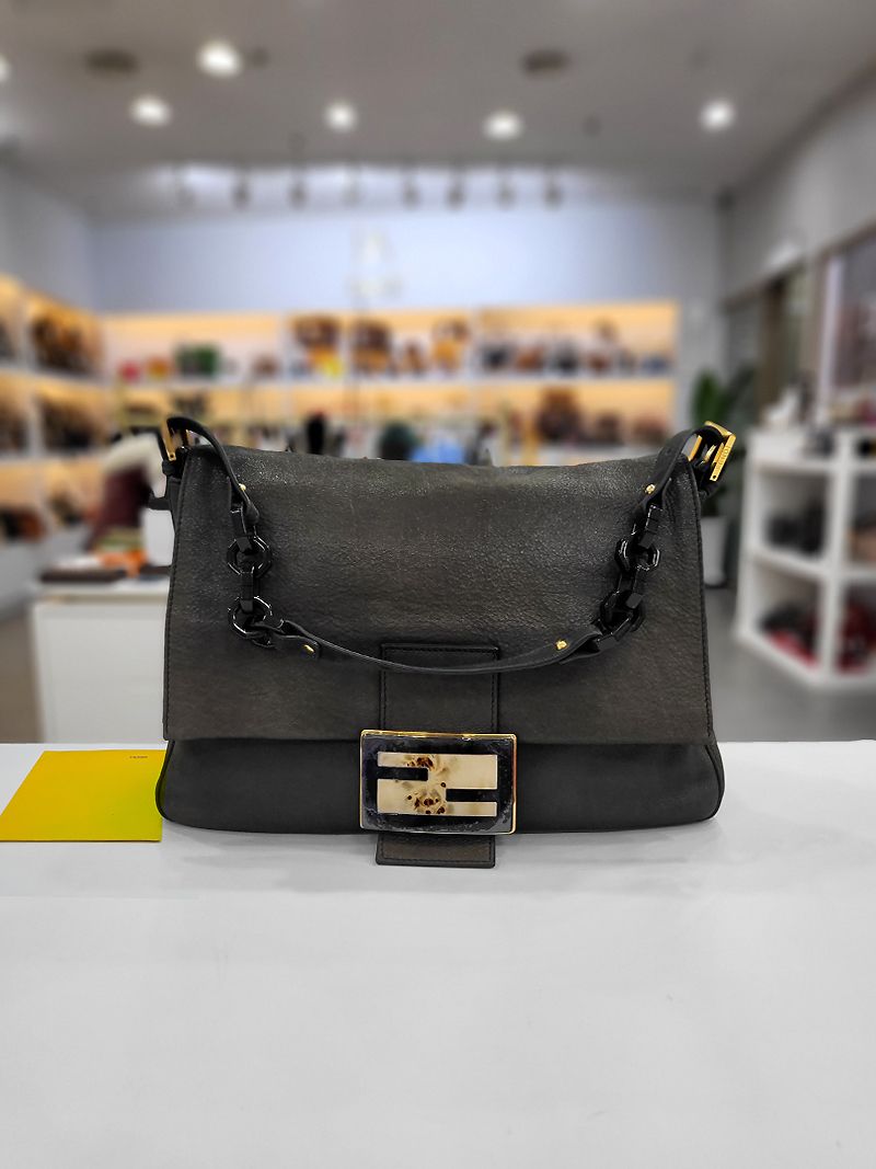 Fendi Chain Mama Shoulder Bag Dark Green 8BR638 FF Logo