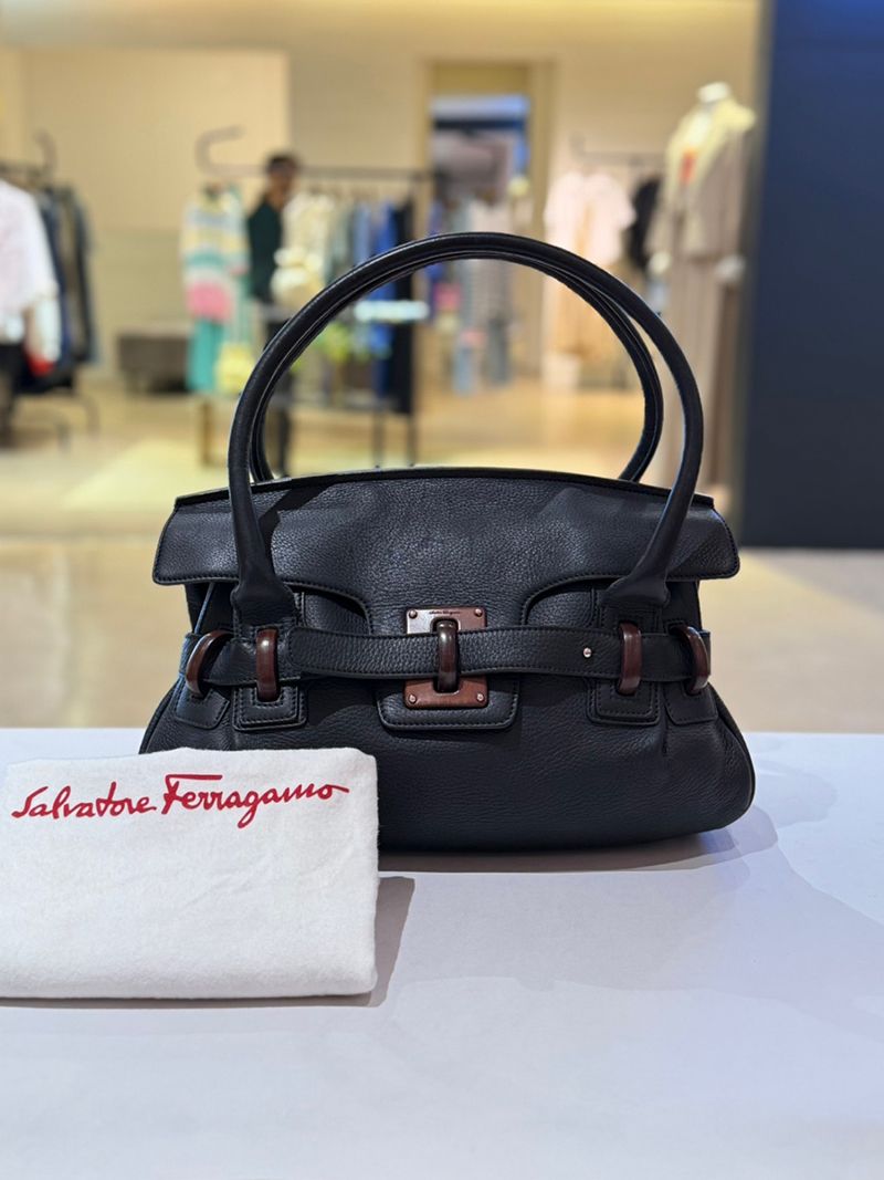 Salvatore Ferragamo Wood Buckle Tote Bag SKU123