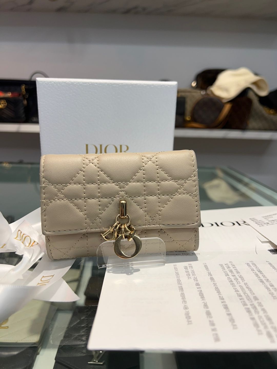 Dior Beige Women's Wallet Half Wallet Kangaroo Leather MiSS XS - SKU: os