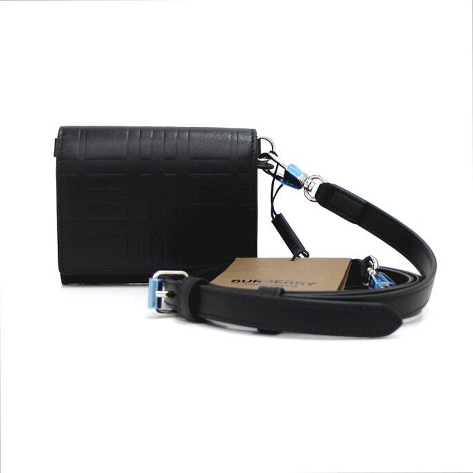 Burberry Embossed Black Leather Mini Wallet Crossbody Bag 8060912