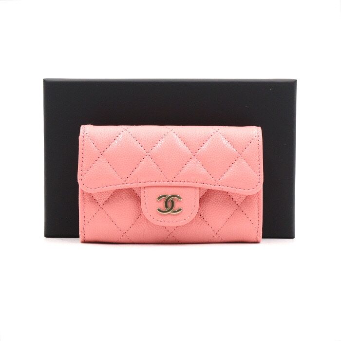 CHANEL Pink Caviar Champagne Gold CC Classic Card Wallet AP0214 aa50387