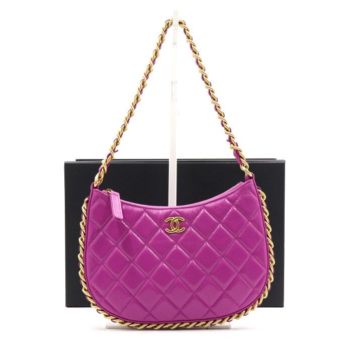 CHANEL Purple Lambskin Gold Chain CC Shoulder Bag AS4378