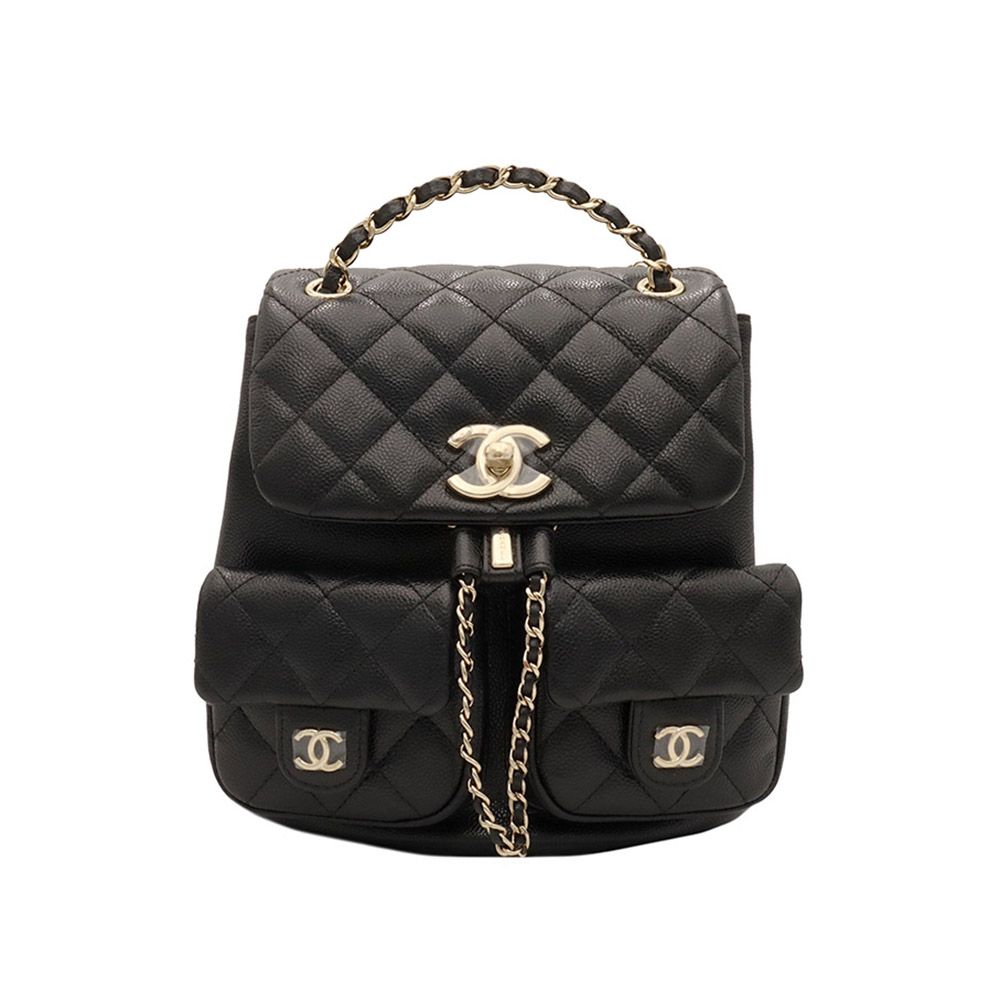 CHANEL Black Caviar Two-Pocket Medium Gold Trim Duma Backpack (Embedded Chip) / AS3860