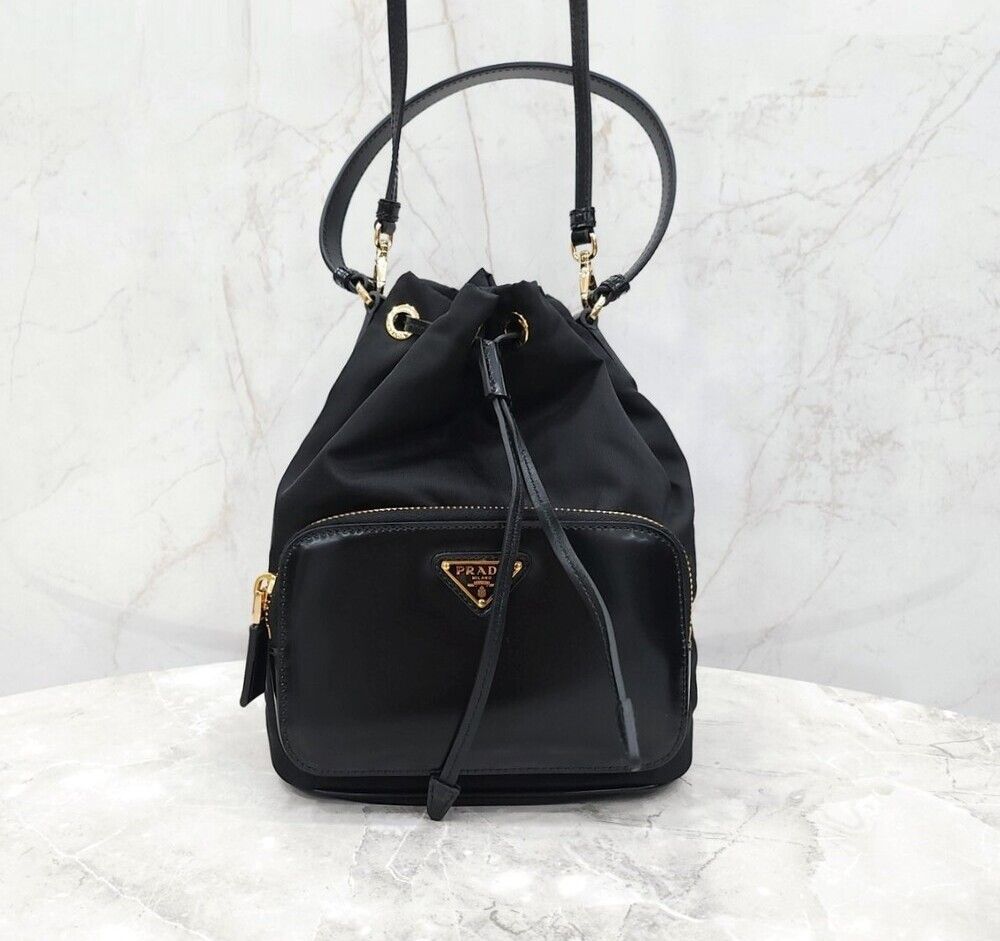 Prada Nylon Brushed Leather Bucket Bag 1BH038