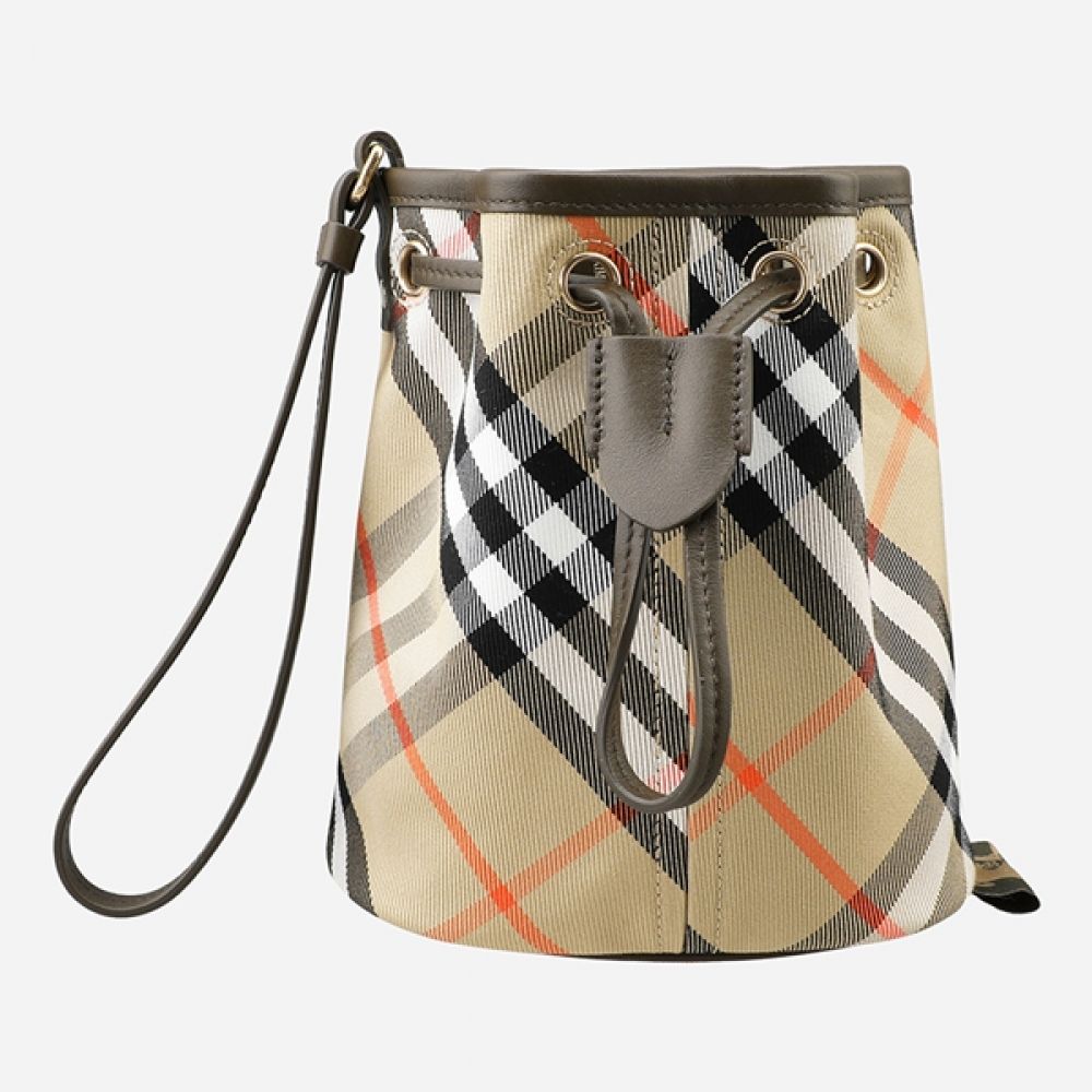 Burberry Check Drawstring Bucket Bag Beige 8093916 B9368