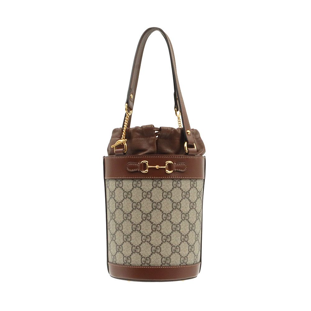 Gucci Supreme Canvas Brown Leather 1955 Horsebit Small Bucket Shoulder Bag / 637115