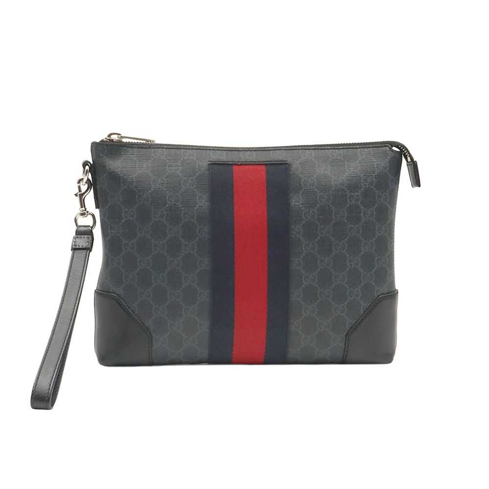 Gucci Supreme Canvas Black Web Stripe Clutch / 523603