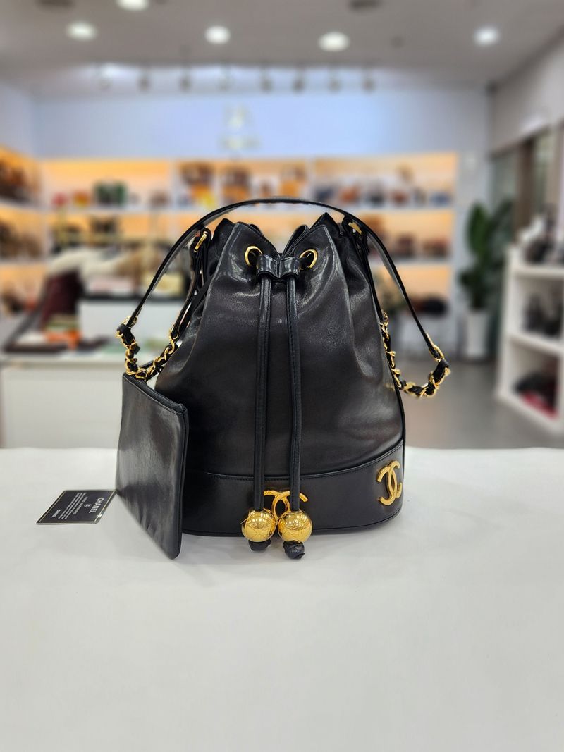 CHANEL Golden Ball Lambskin Triple CC Embellished Logo Bucket Bag SKU 12345