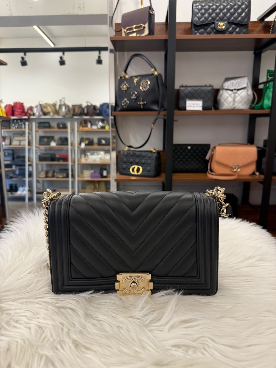 CHANEL Medium Chevron Lambskin Boy Bag 27 Series A+ (A67086)