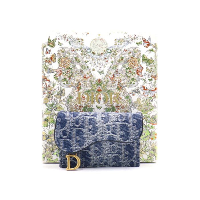 Dior Blue Denim Oblique Saddle Blossom Card Wallet S5611CDCE