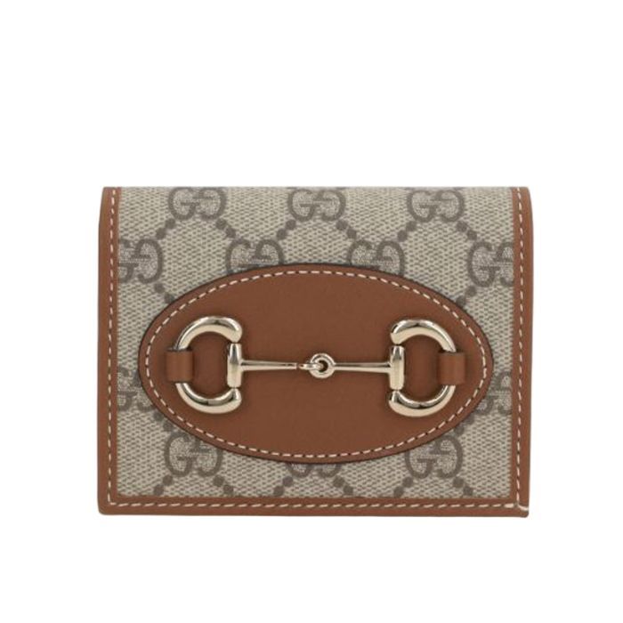 Gucci GG Monogram Card Case Wallet 1955 Beige/Dark Brown 621887 FAD6L 9758