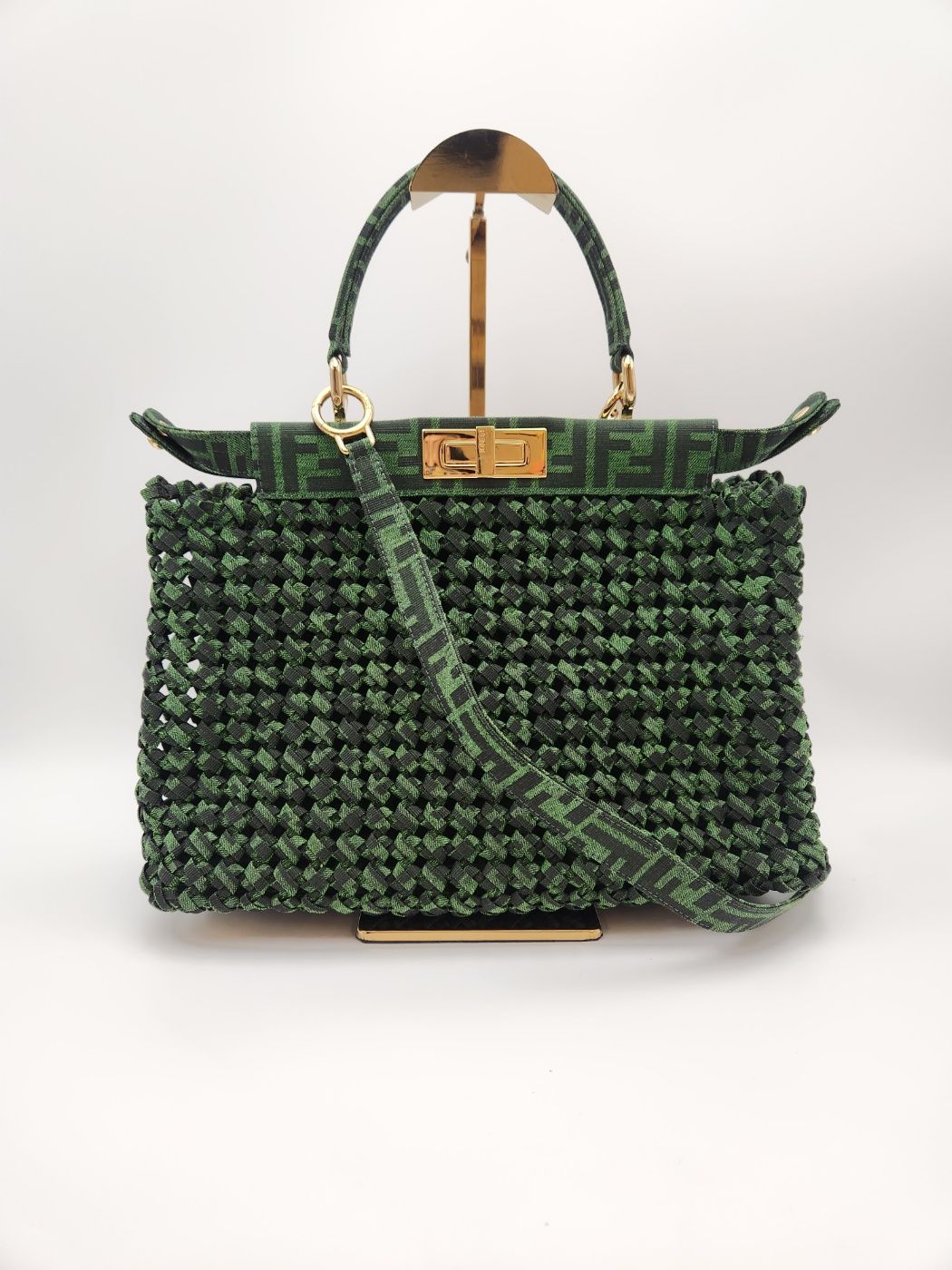 Fendi Green Fabric Pikachu Shoulder Bag (8BN290)