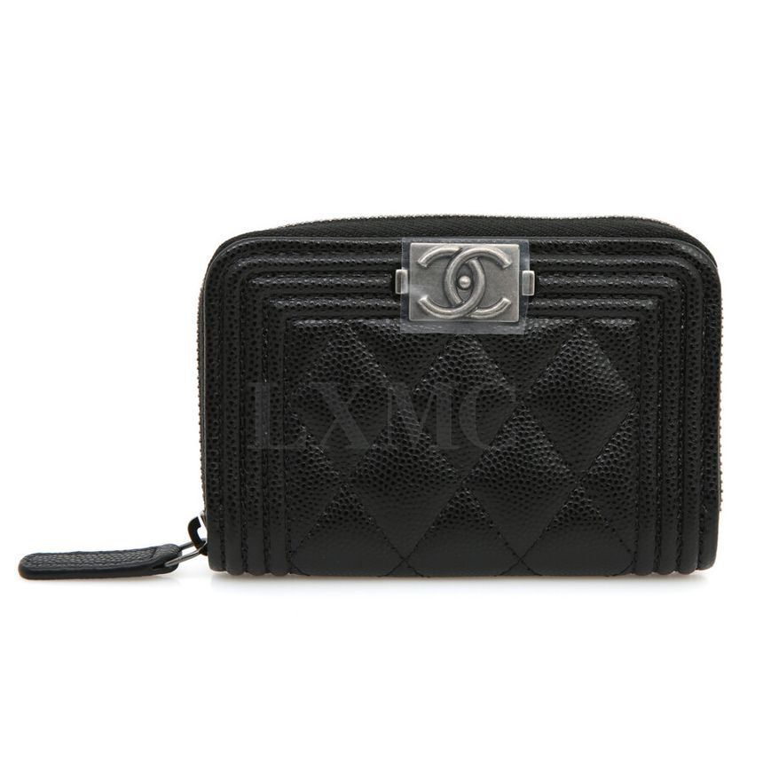 CHANEL Classic Caviar Boy Card Wallet Black Mini Wallet A80602