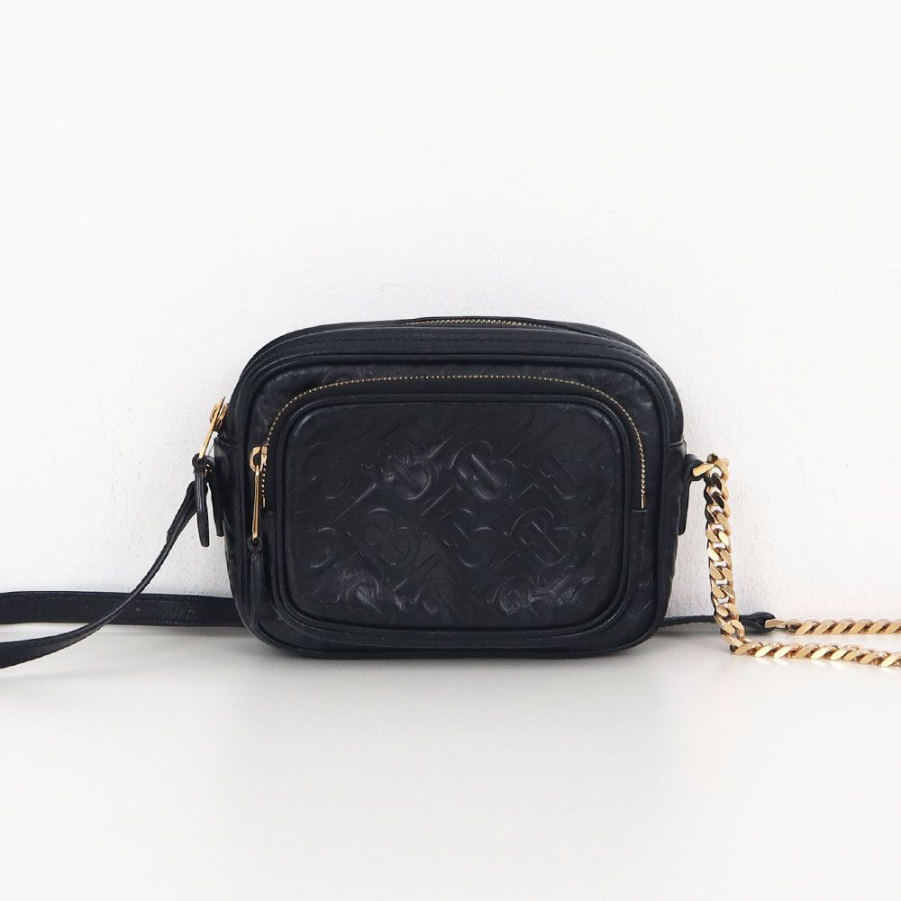 Burberry Black Embossed Monogram Leather Chain Camera Crossbody Bag 80152411