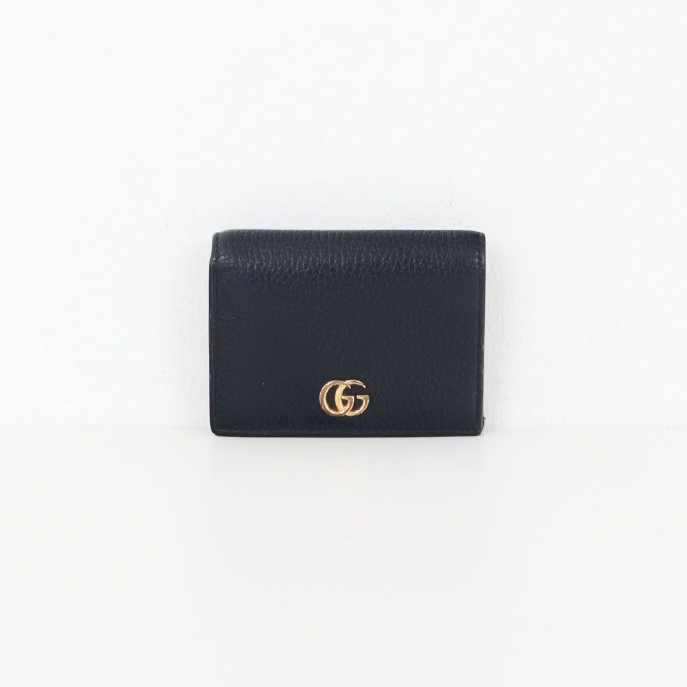 Gucci Black Leather Card Case Wallet with Gold Detail 456126