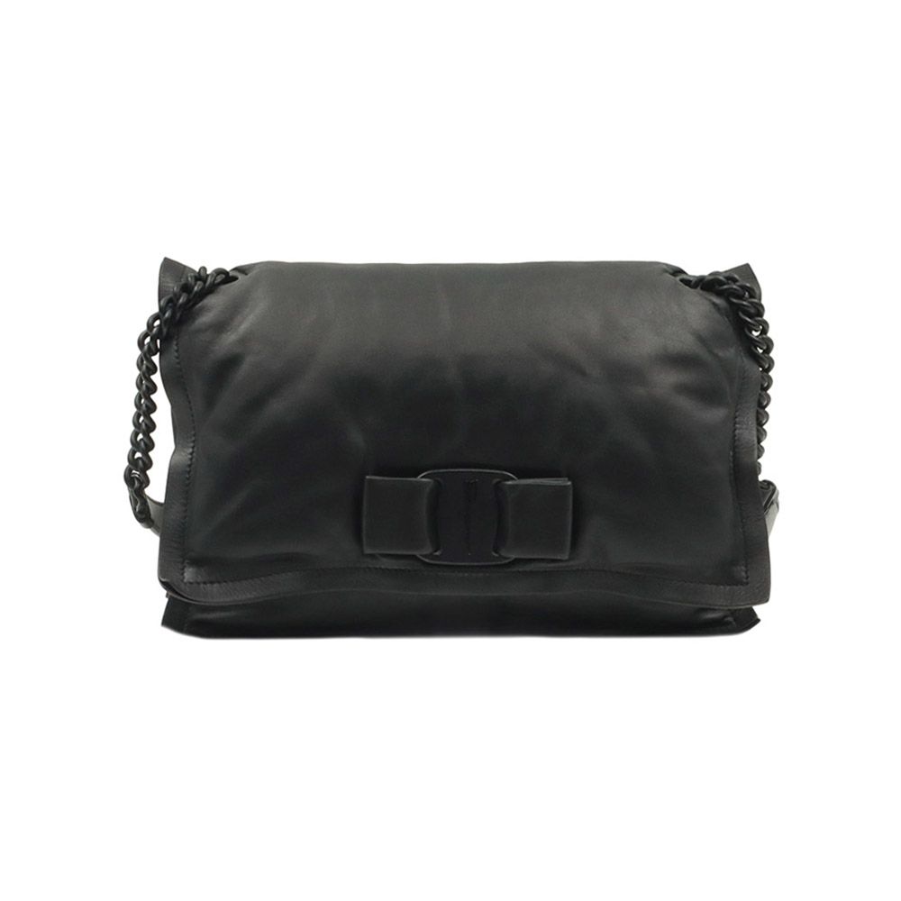 Salvatore Ferragamo Black Calfskin Padded Bow Vara Viva Small Shoulder Bag / 21 I287