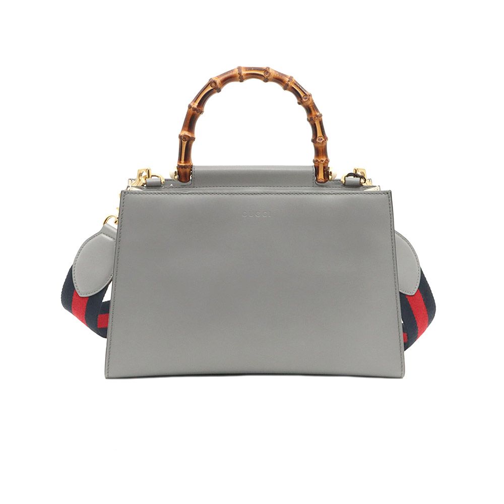 Gucci Gray & Ivory Leather Embossed Top Handle Small 2WAY Bag / 459076