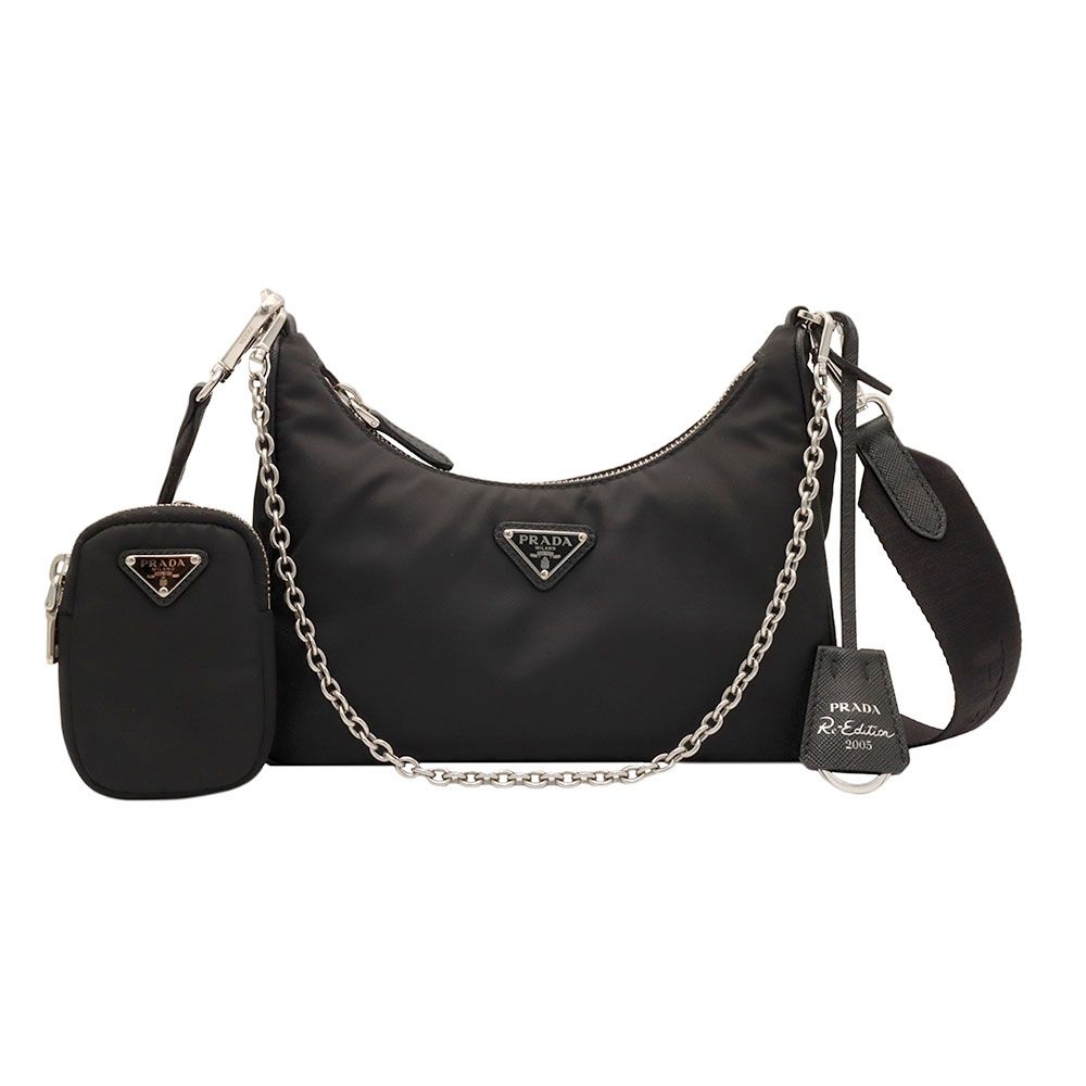 Prada Black Nylon Hobo 2WAY Bag with Sapiano Trim (Embedded Chip) / 1BH204