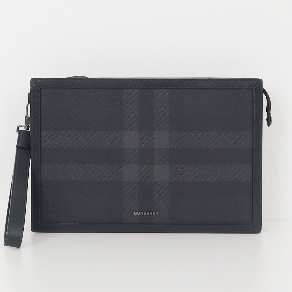 Burberry Charcoal Check Leather Zipper Pouch 80613291