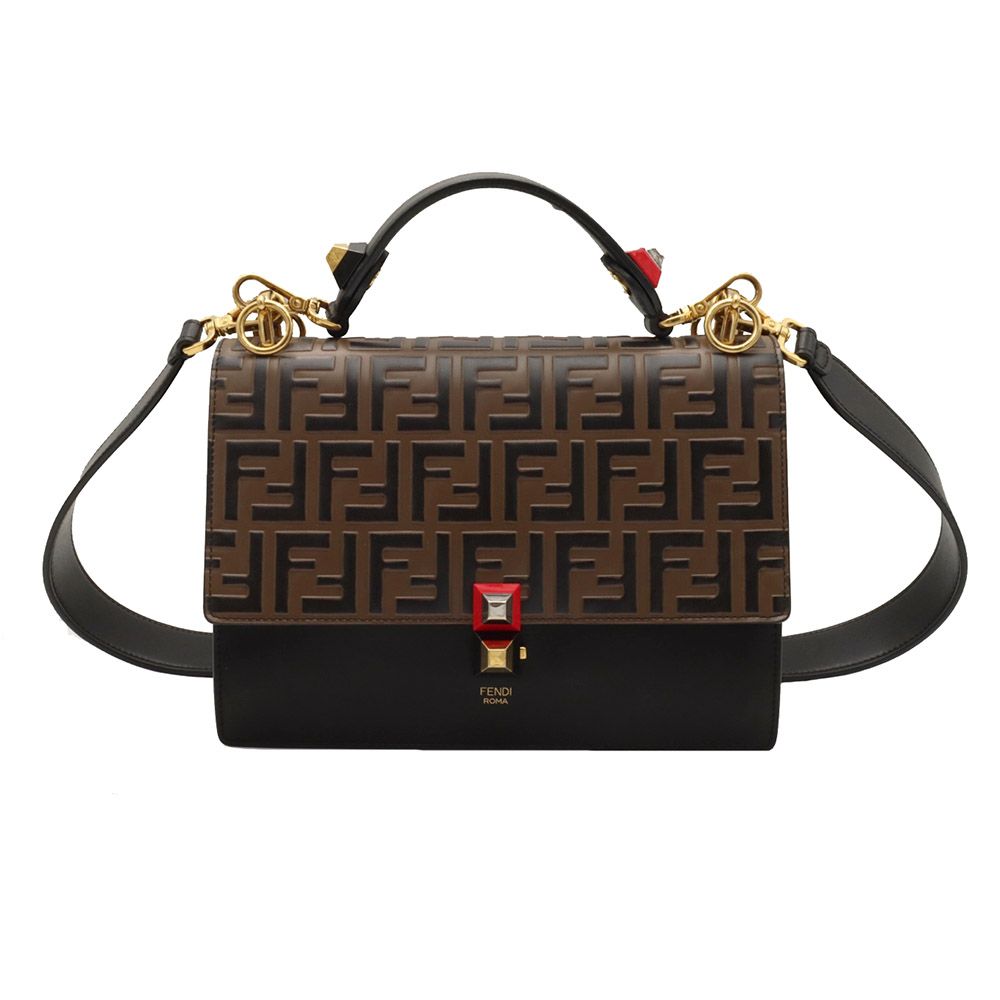 Fendi Brown Leather Can Eye Medium Gold 2WAY Bag / 8BT283