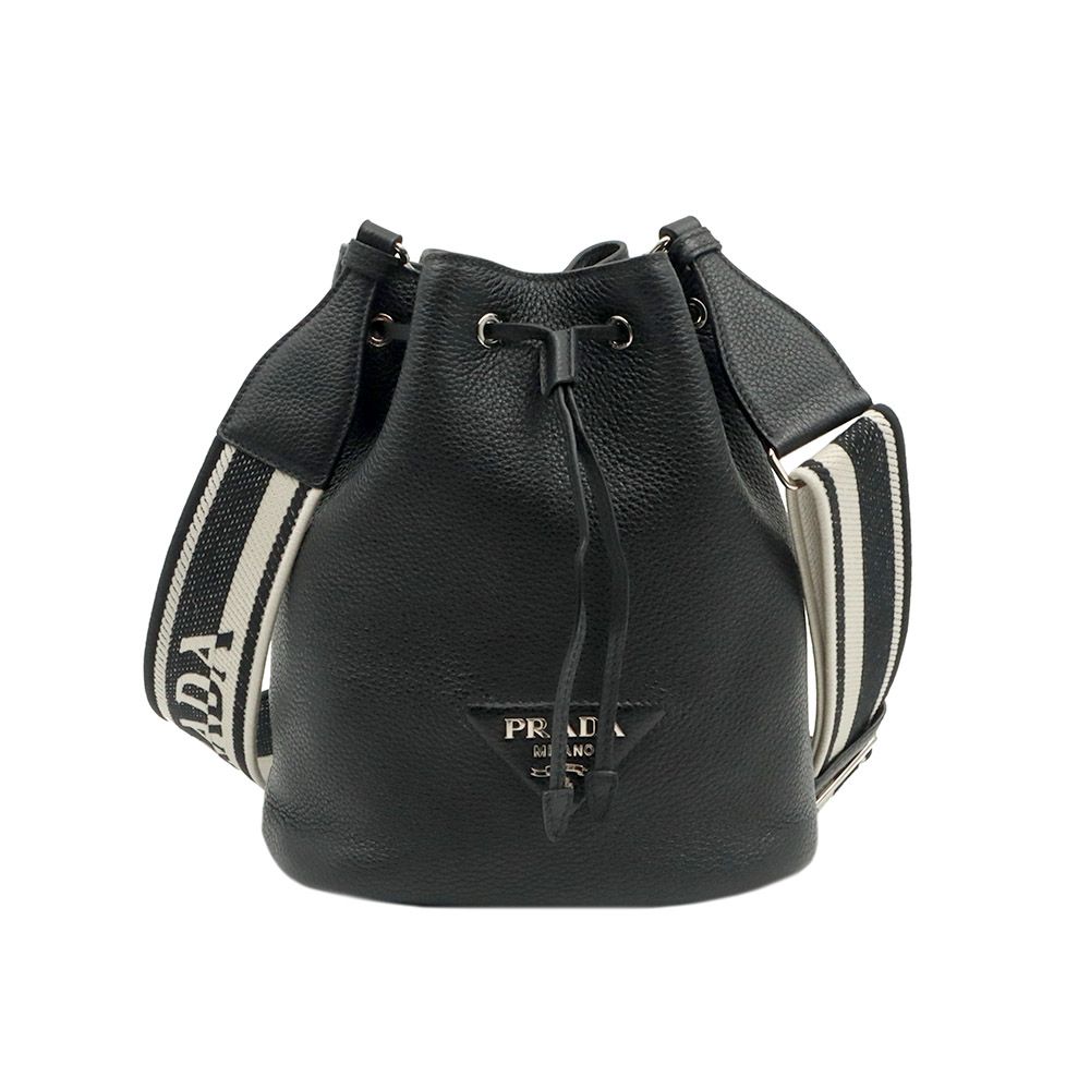 Prada Black Soft Vitello Daino Leather Bucket Shoulder Bag / 1BE060