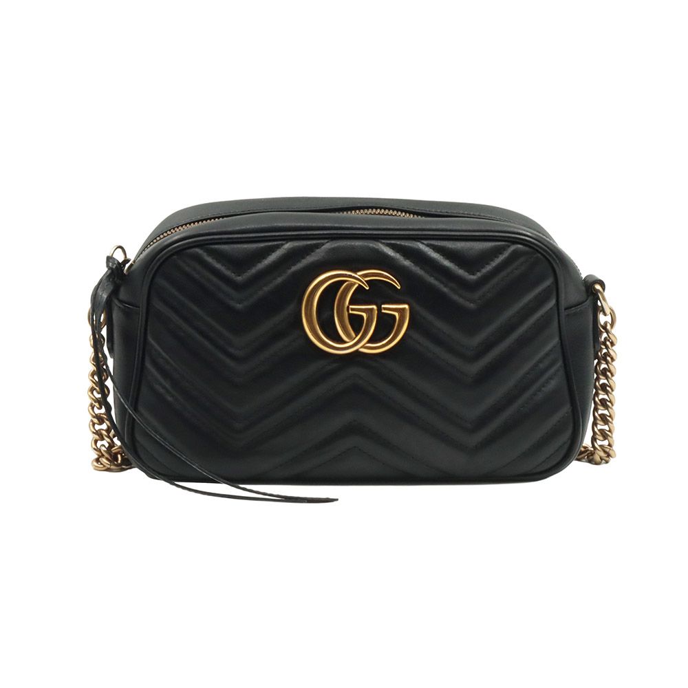 Gucci Black Matelass Chevron with GG Marmont Small Chain Shoulder Bag / 447632