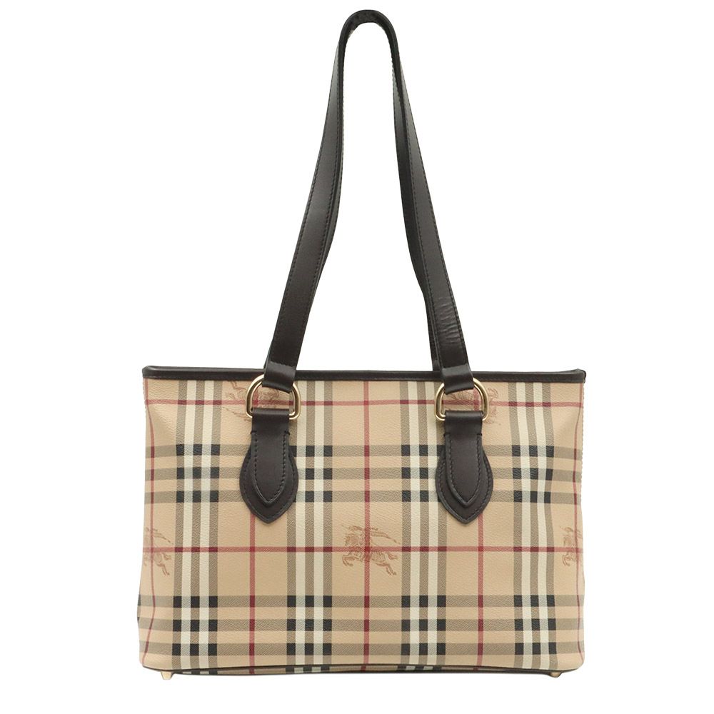 Burberry Dark Brown Leather Hey Market Check Shopper Shoulder Bag / 3200977