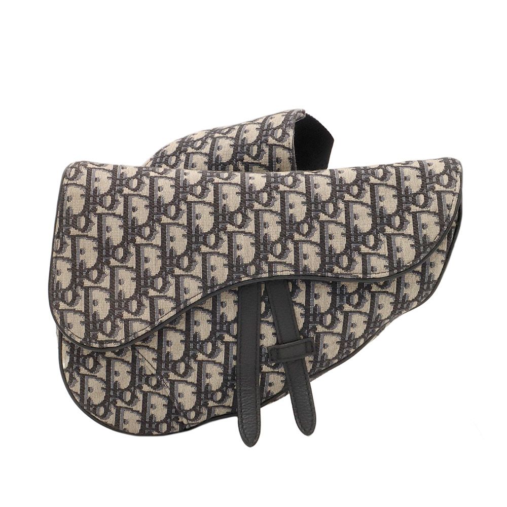 Dior Beige & Black Oblique Jacquard Saddle Flap Crossbody Bag / 1ADPO093YKY_H28E
