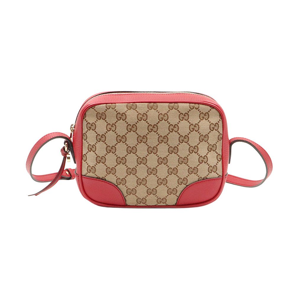 Gucci Red Leather BREE Crossbody Bag with GG Jacquard Logo / 449413