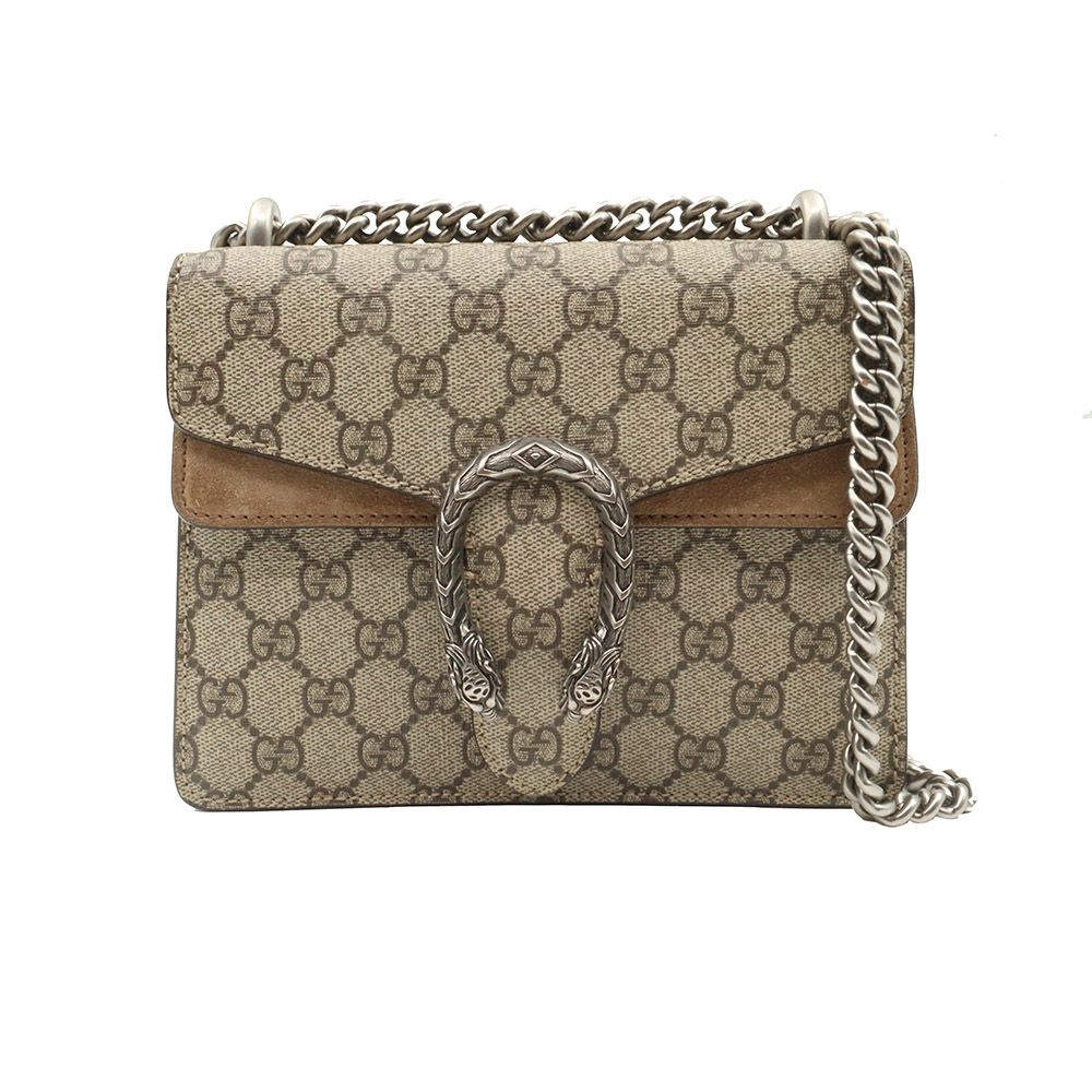 Gucci GG Supreme Canvas Beige Suede Dionysus Mini Chain Shoulder Bag / 421970