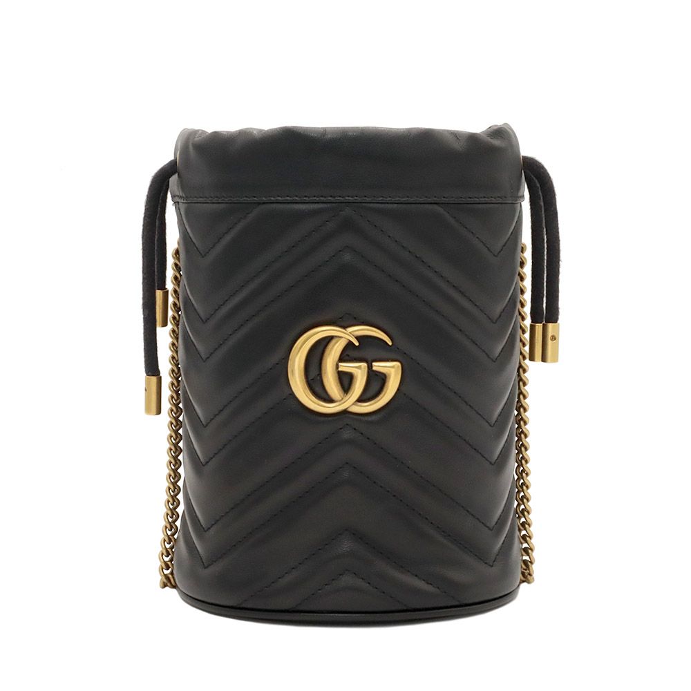 Gucci Black Matelass Chevron GG Mamont Mini Bucket Shoulder Bag / 575163