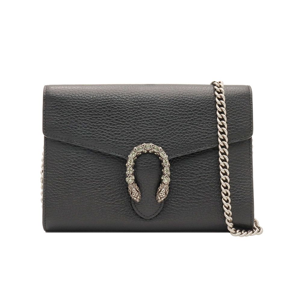 Gucci Black Structured Leather Dionysus Mini WOC Chain Wallet Crossbody / 401231
