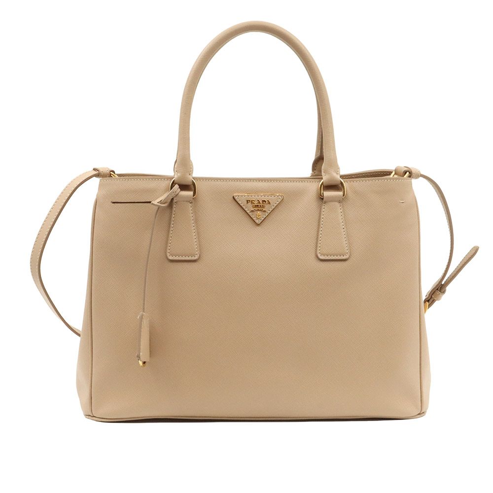 Prada Sand Beige Saffiano Lux Gold Trim Triangle Logo 2WAY Bag - 1BA874