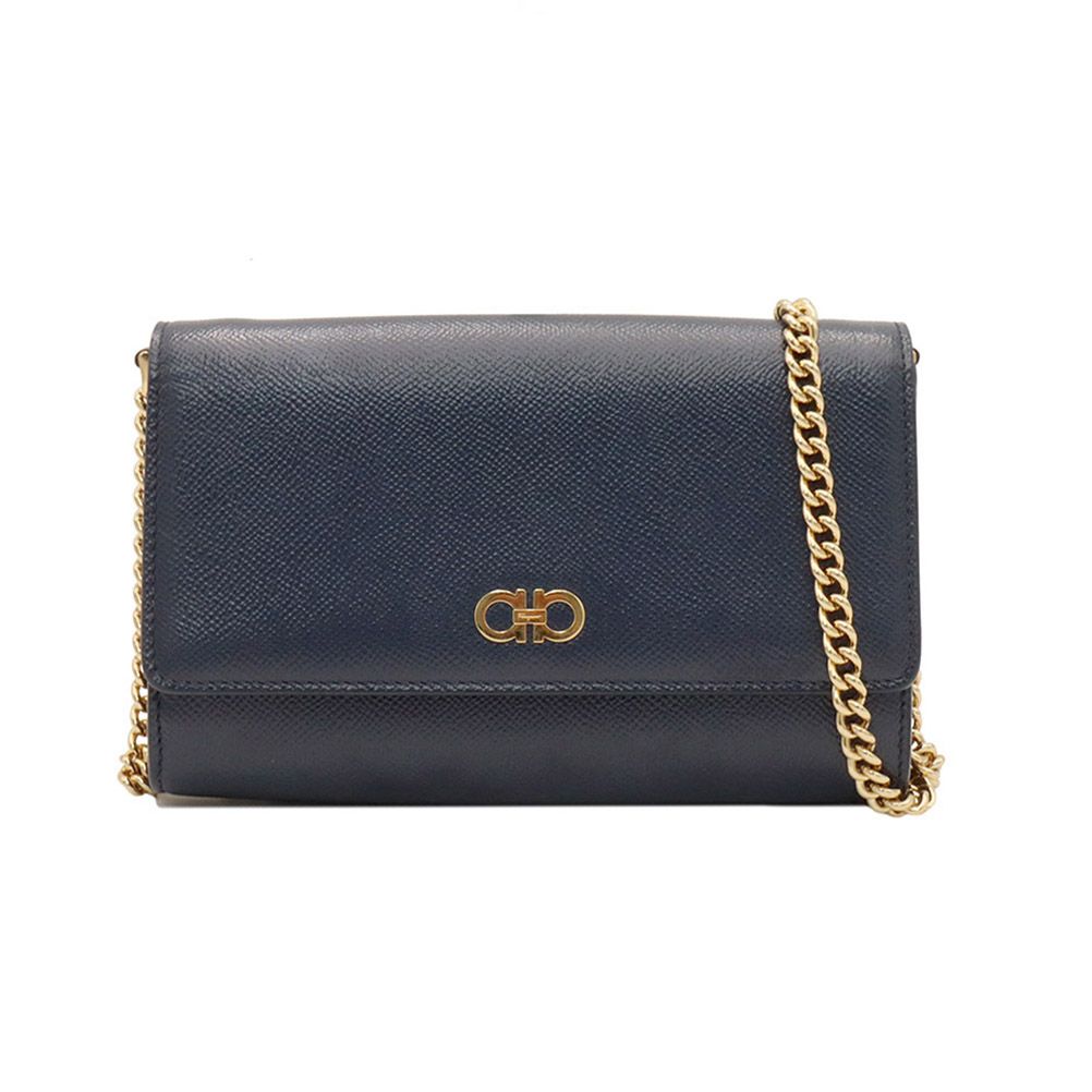 Salvatore Ferragamo Navy Chain Mini Crossbody Bag / 22-0017