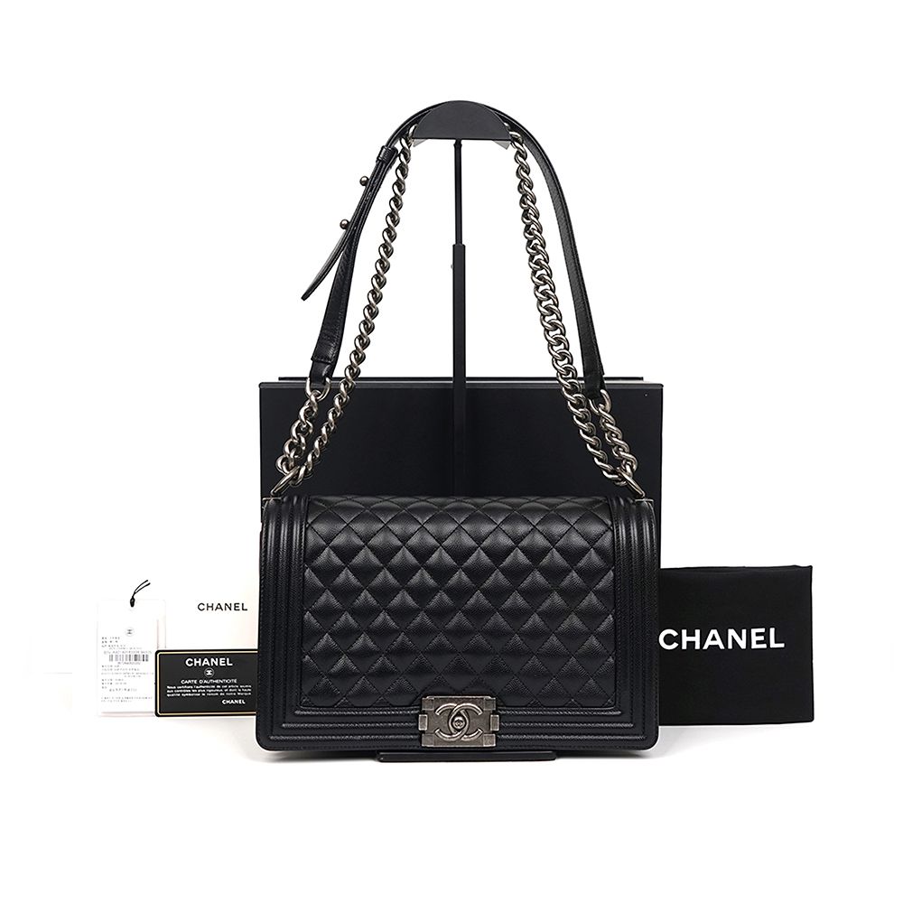 CHANEL Large Caviar Black Boy Bag 28 Series A92193