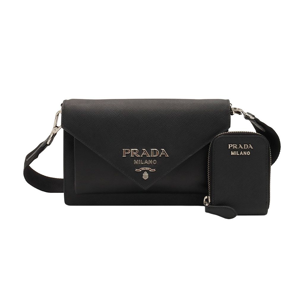 Prada Black Safiano Envelope Mini Crossbody Bag / 1BP020
