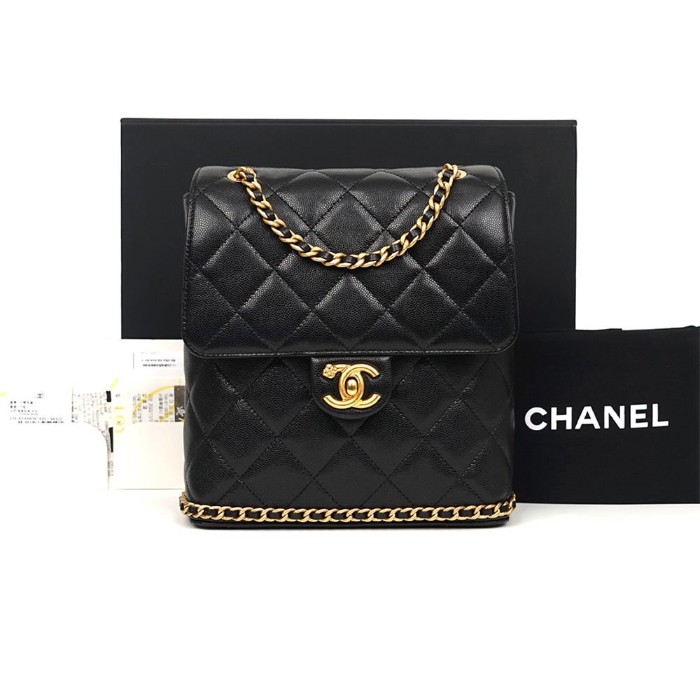 CHANEL Caviar 23K Camellia Embellished Square Backpack AS4490