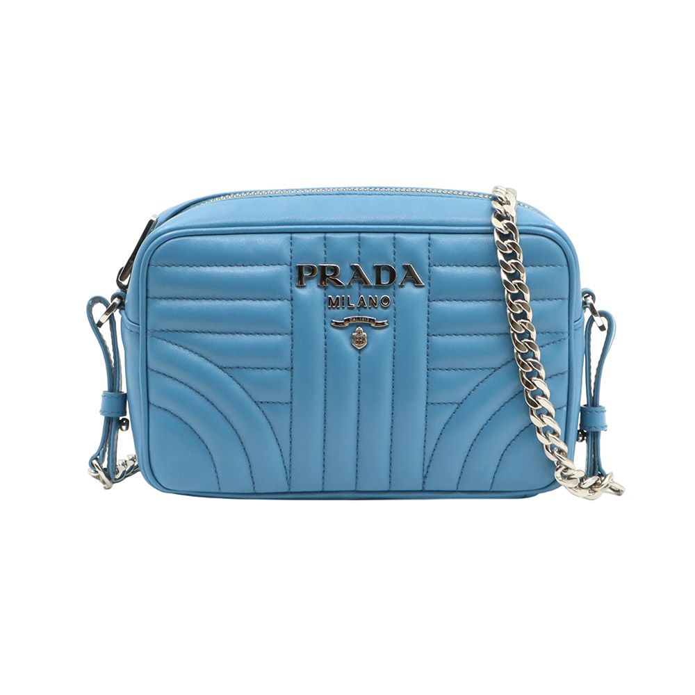 Prada Blue Soft Calfskin Diagram Mini Chain Crossbody Bag / 1BH084
