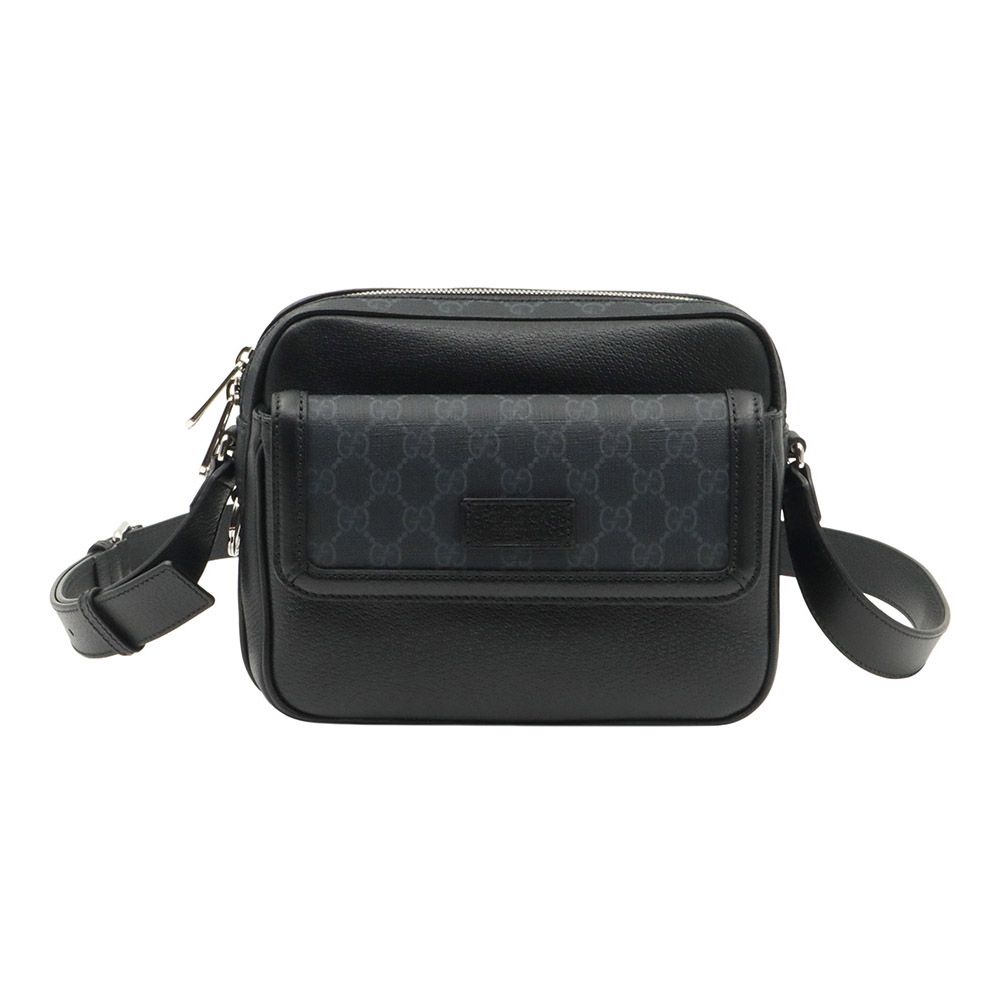 Gucci Black GG Supreme Canvas Black Leather Small Messenger Crossbody Bag / 795464