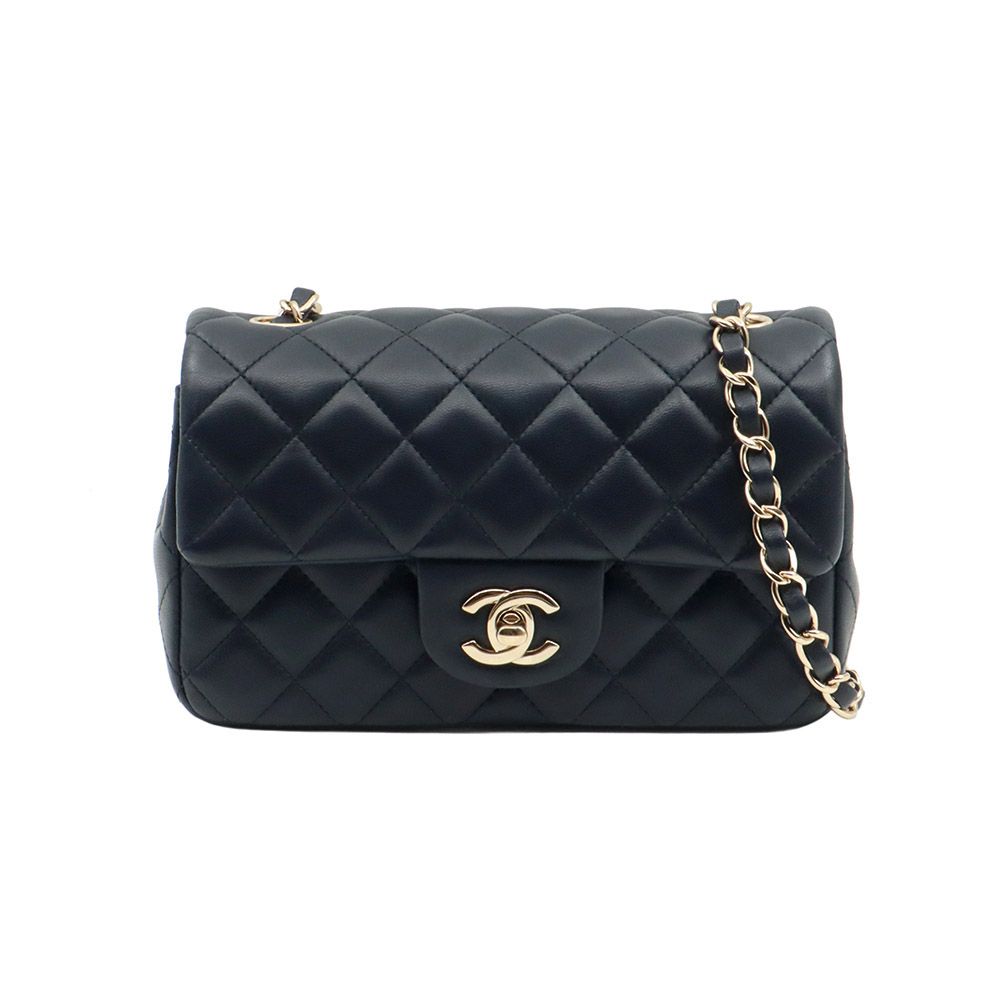 CHANEL Classic Mini Flap Shoulder Bag in Dark Navy Lambskin with Champagne Gold Chain (Size 29) / A69900