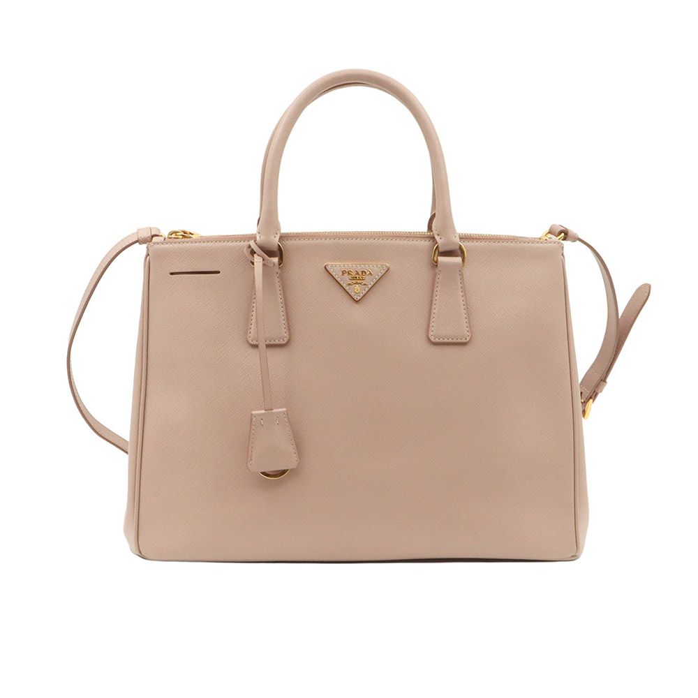 Prada Pink Beige Saffiano Lux Gold Trim Triangle 2WAY Bag / BN2274